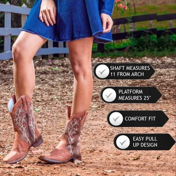 QUT Western Boots for Women Cowboy Riding Mid-Calf Real Leather Zip Cowgirl Boot - Picture 11 of 14